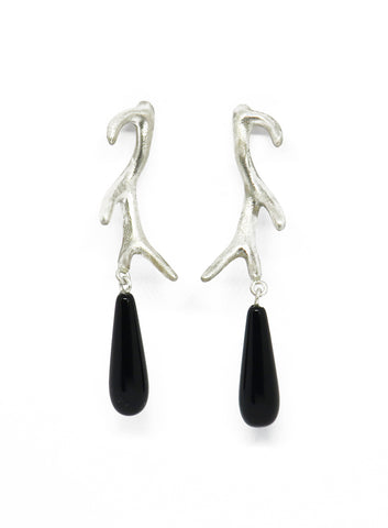Silver antler studs with onyx drops