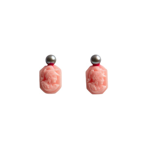 Pink cameo studs with grey pearls