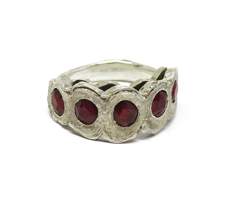 Rough 5-stone ring: rubies!