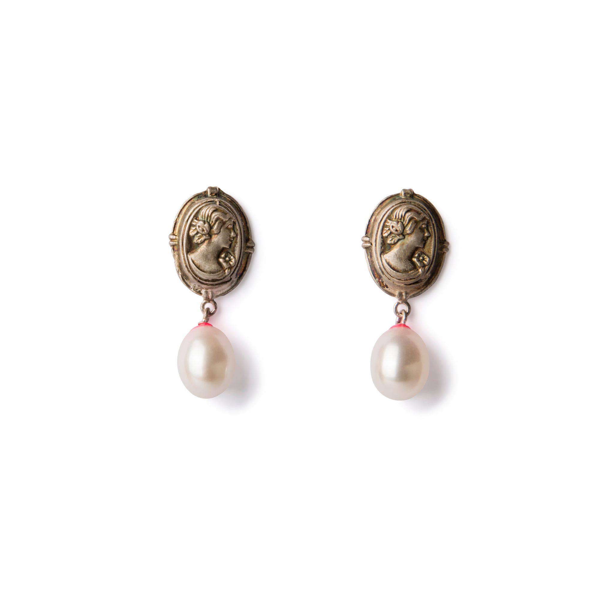 Cameo studs with pearl drops