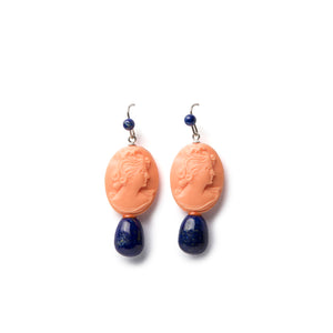 Peach and blue cameo earrings