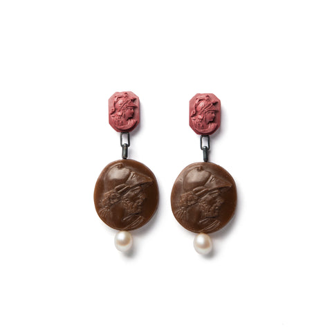Oxblood and brown cameo earrings