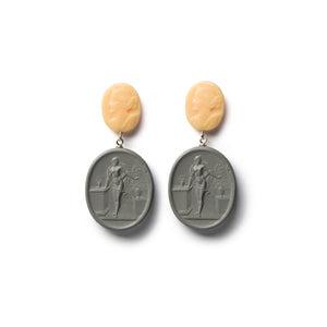 Peach and grey cameo earrings