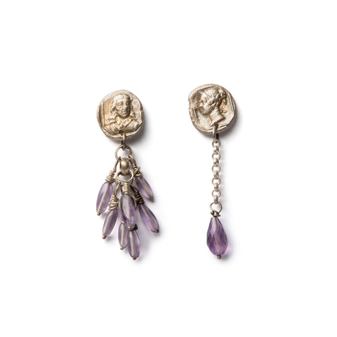 Mismatched cameo studs with amethyst beads