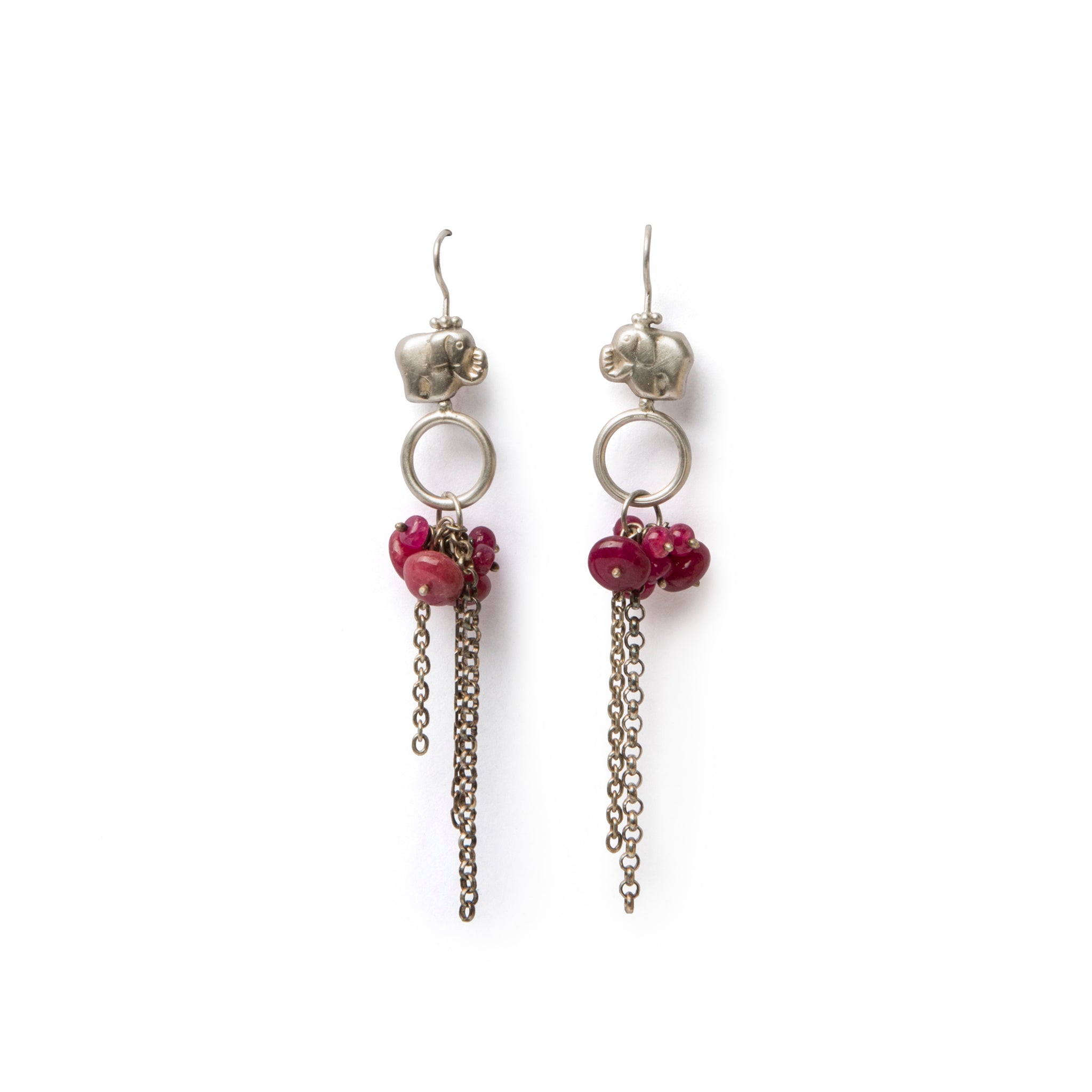 Elephant earrings with ruby beads
