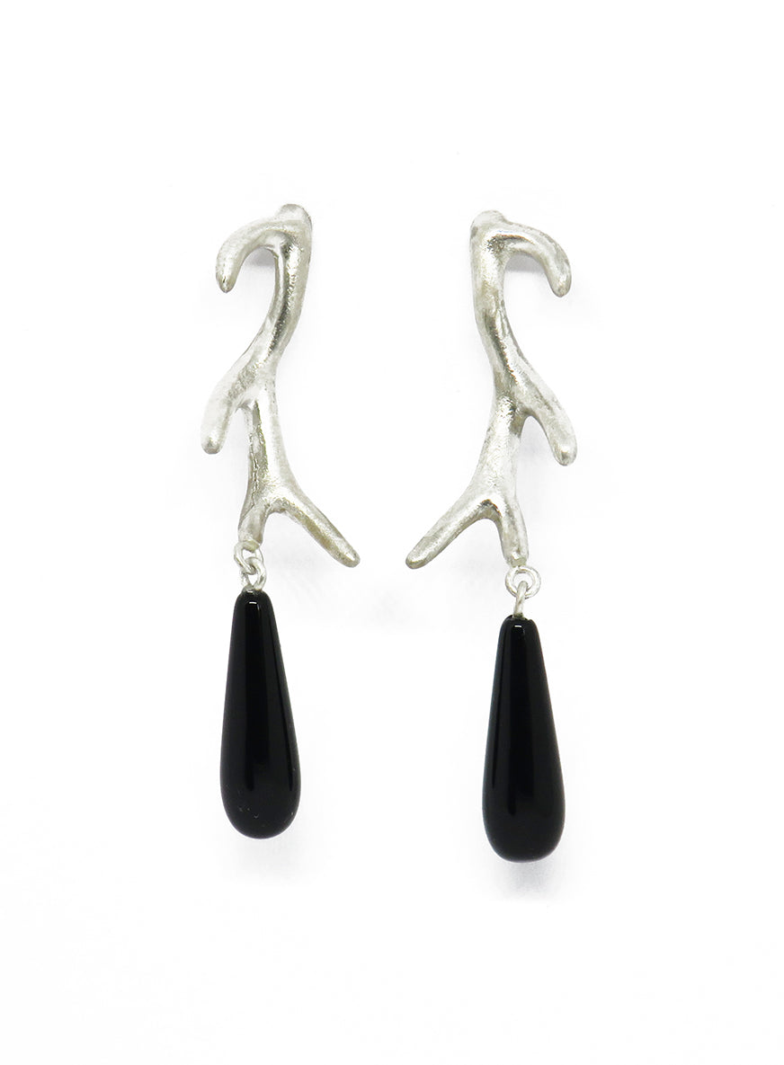Silver antler studs with onyx drops